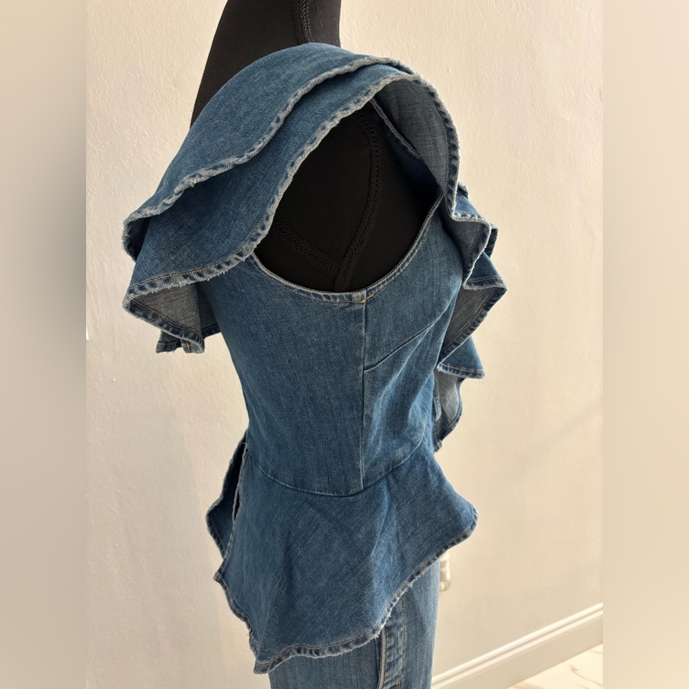 Jonathan Simkhai Denim Ruffle Accented Jumpsuit pre owned - Picture 12 of 13